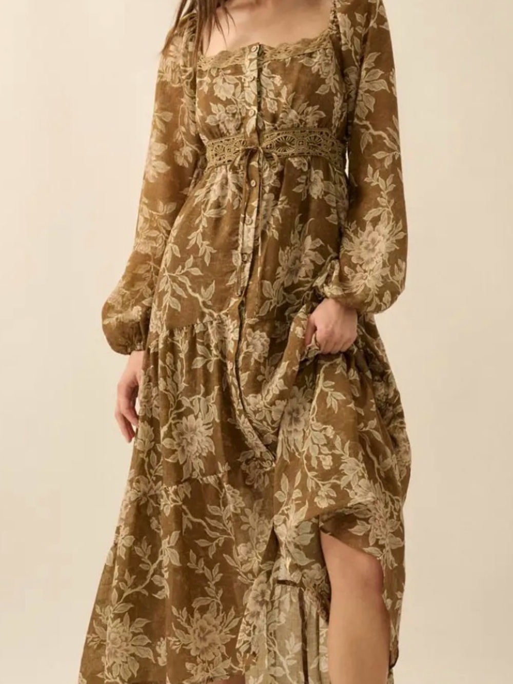 NWT Promesa Floral Boho Print Bubble Sleeve Maxi High Low Button Front Dress - Picture 7 of 9